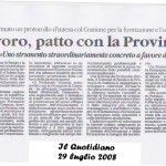 lavoro patto con la provincia 29 luglio 2008